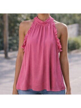 1.State Pink Sleeveless Halter Tie Back Blouse Large Top New
